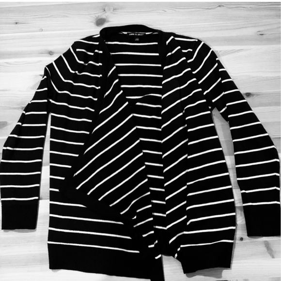 Cable and Gauge Black and White Striped Cardigan - Picture 1 of 5